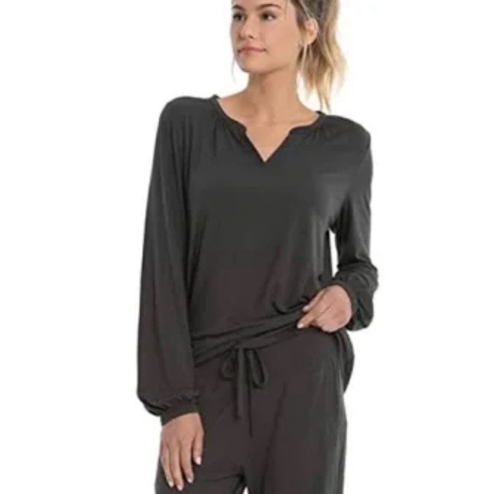 Barefoot Dream Lux Milk Jersey Namaste V-Neck long sleeve lounge top